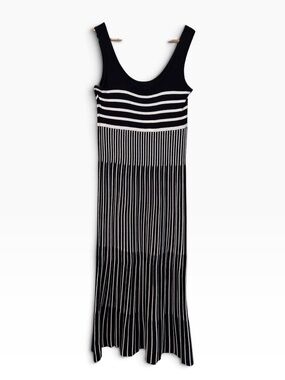Active USA Black and White Striped Knit Maxi Dress